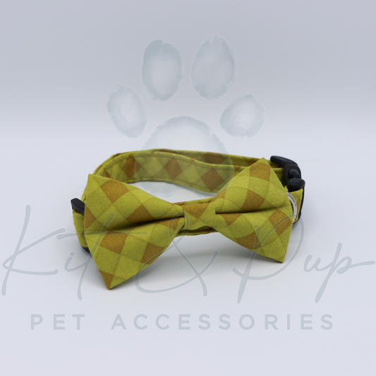 Lime Plaid Bowtie Pet Collar