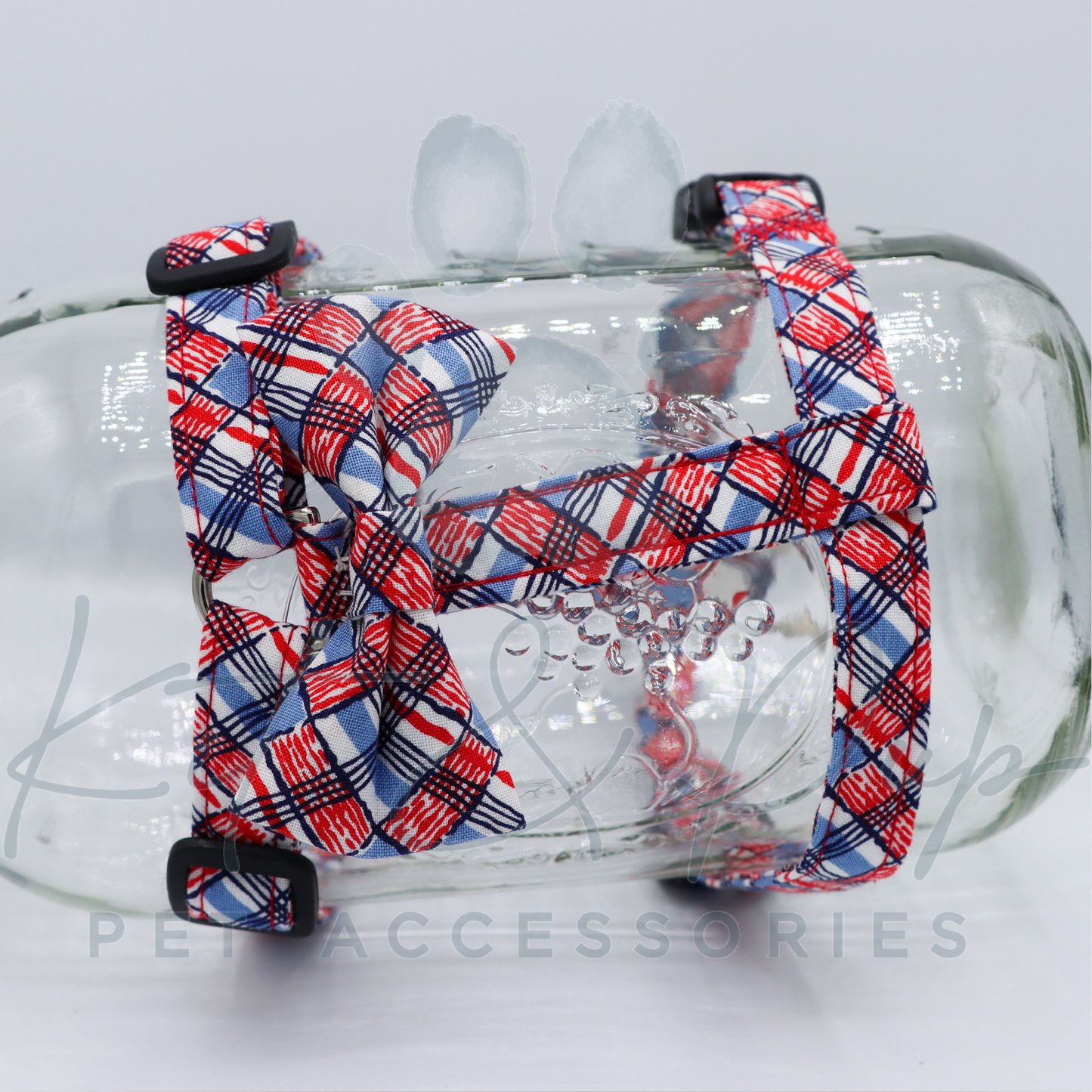 Patriotic Plaid Bowtie Pet Harness