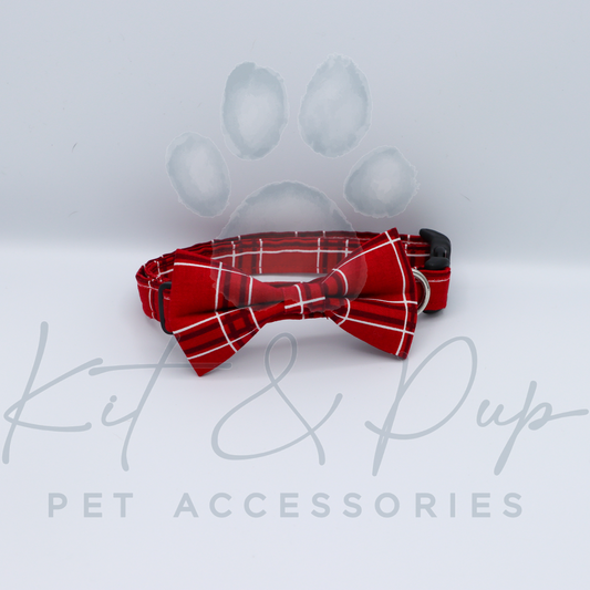 Red Plaid Bowtie Pet Collar