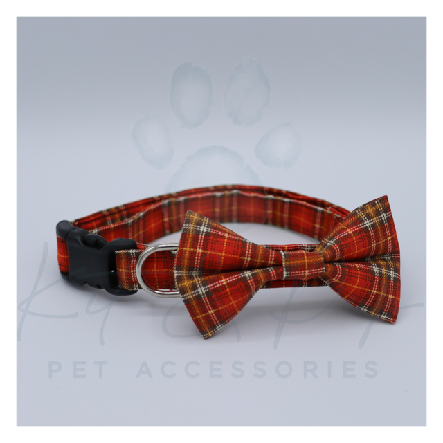 Pumpkin Plaid Bowtie Pet Collar